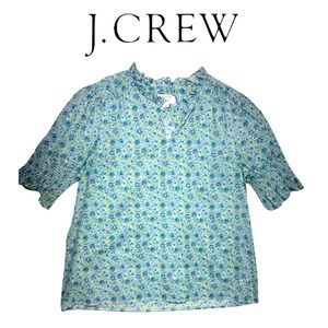 J. Crew 100% Cotton floral ruffled neck boho top sz L
